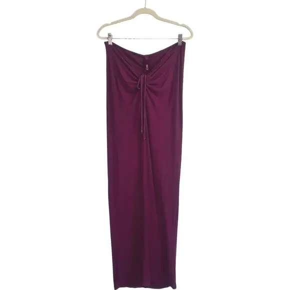 Skims Soft Lounge Ruched Long Skirt in Red Wine - Picture 5 of 10